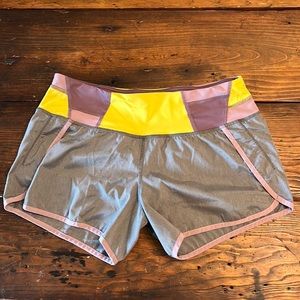 Lululemon Run Short (4/6, gray/purple/yellow)